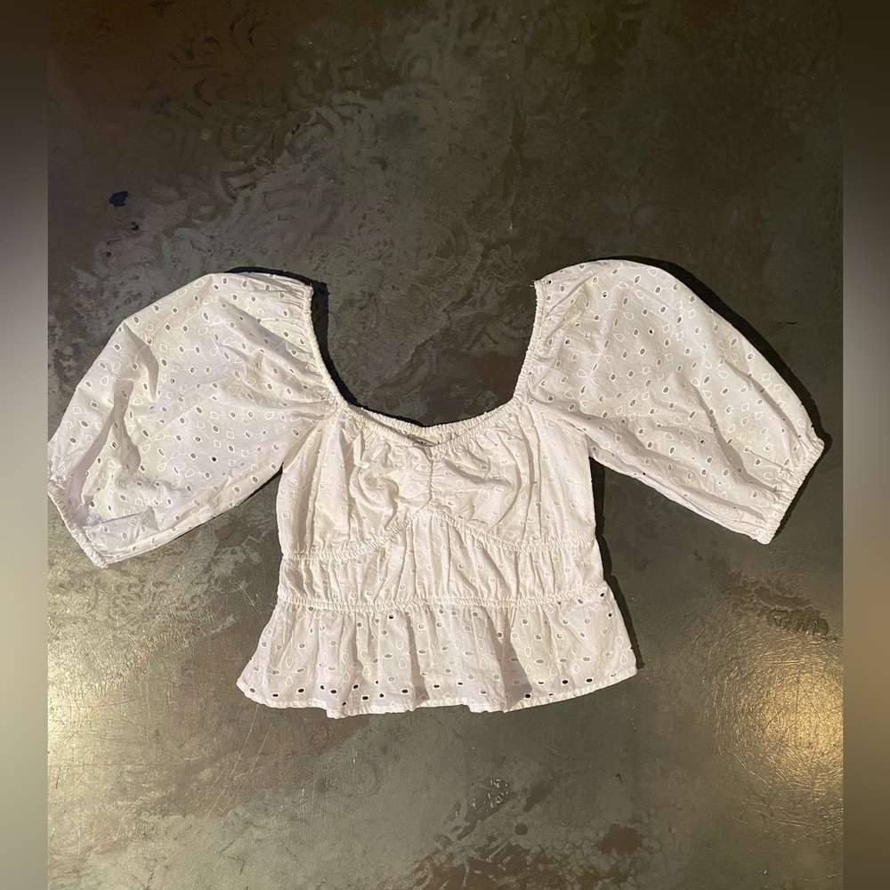 a new day White Eyelet Blouse with Puff Sleeves